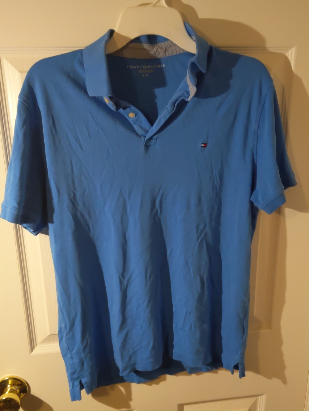 Tommy Hilfiger Mens Large Blue Short-Sleeve Cotton Polo Shirt